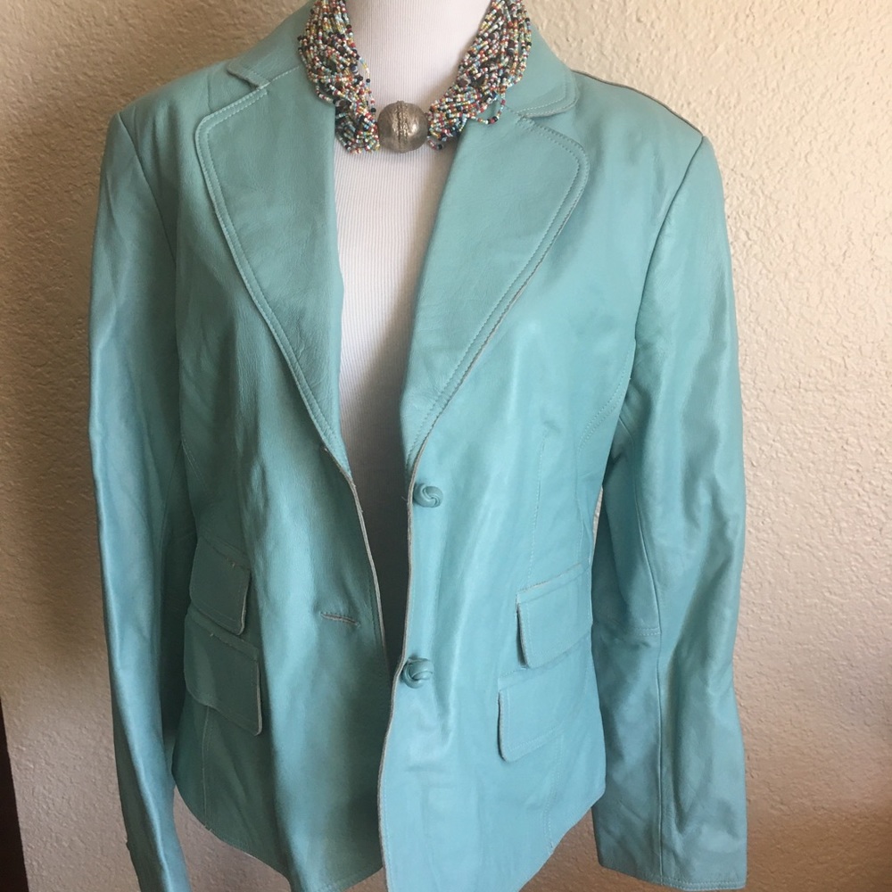 Vintage Sky Blue Leather Jacket